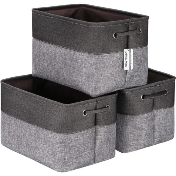 3-Pack Large Storage Basket Set Trunk Organizer Grey/Black 15 x10 x10''